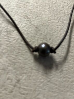 Minimalist silver bead Pendant Necklace on dark brown leather cord